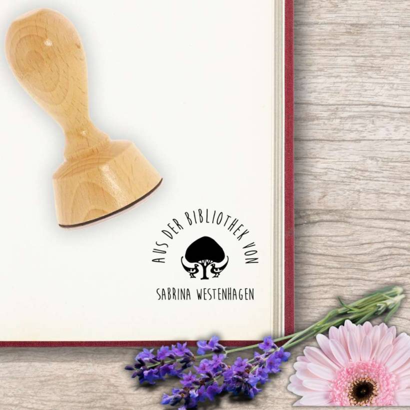 Ex Libris Stempel - Bücherstempel Rund 40mm Motiv Baum / Pfau Ex Libris Stempel - Bücherstempel Rund 40mm Motiv Baum / Pfau